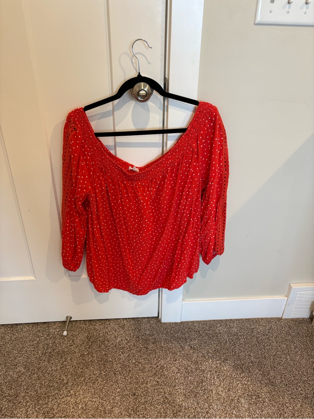 Maurices orange Off-Shoulder Dot Peasant Blouse